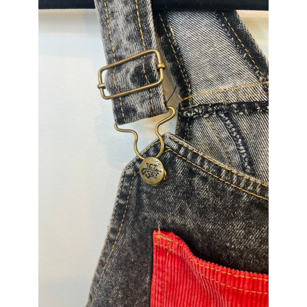 Vintage Jet Set Denim Short Overalls Colorblock Corduroy 90s Grunge Y2K - Picture 3 of 3